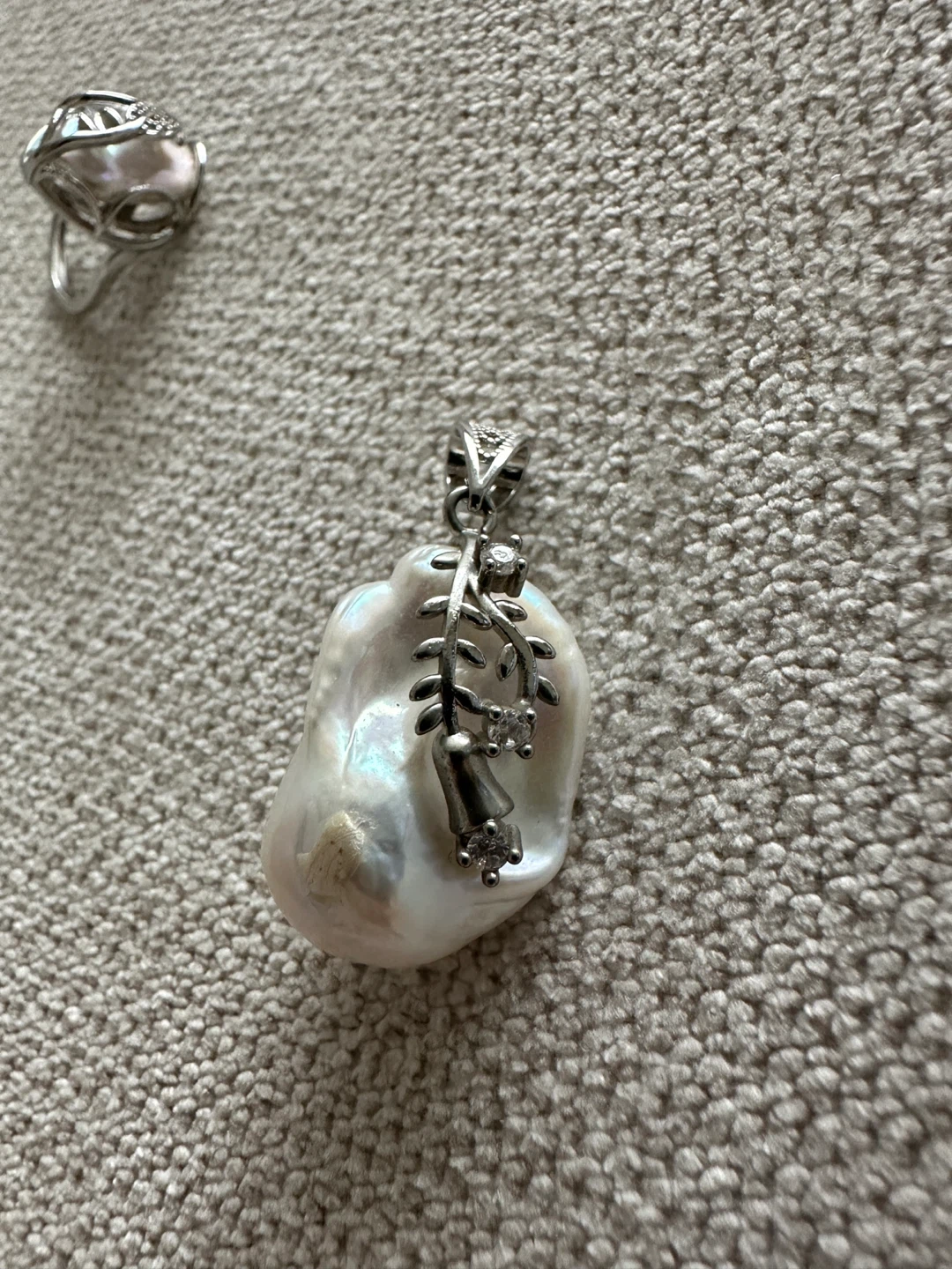 Baroque Pearl and Sterling Silver Ring & Pendant Set - photo 2