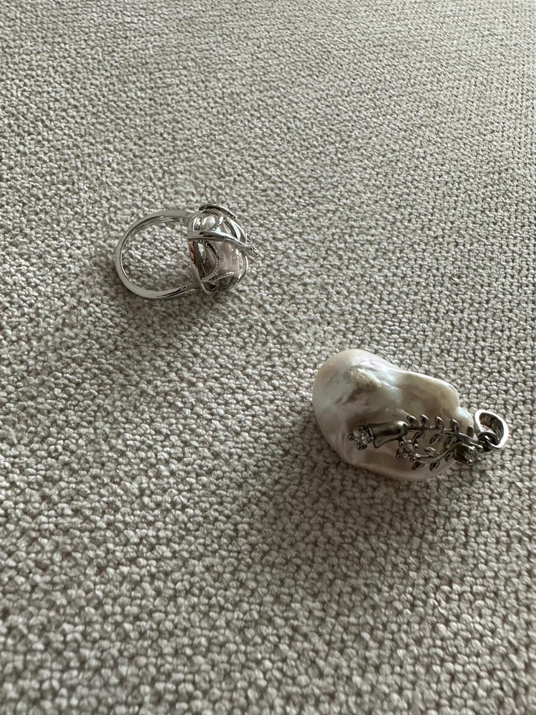 Baroque Pearl and Sterling Silver Ring & Pendant Set