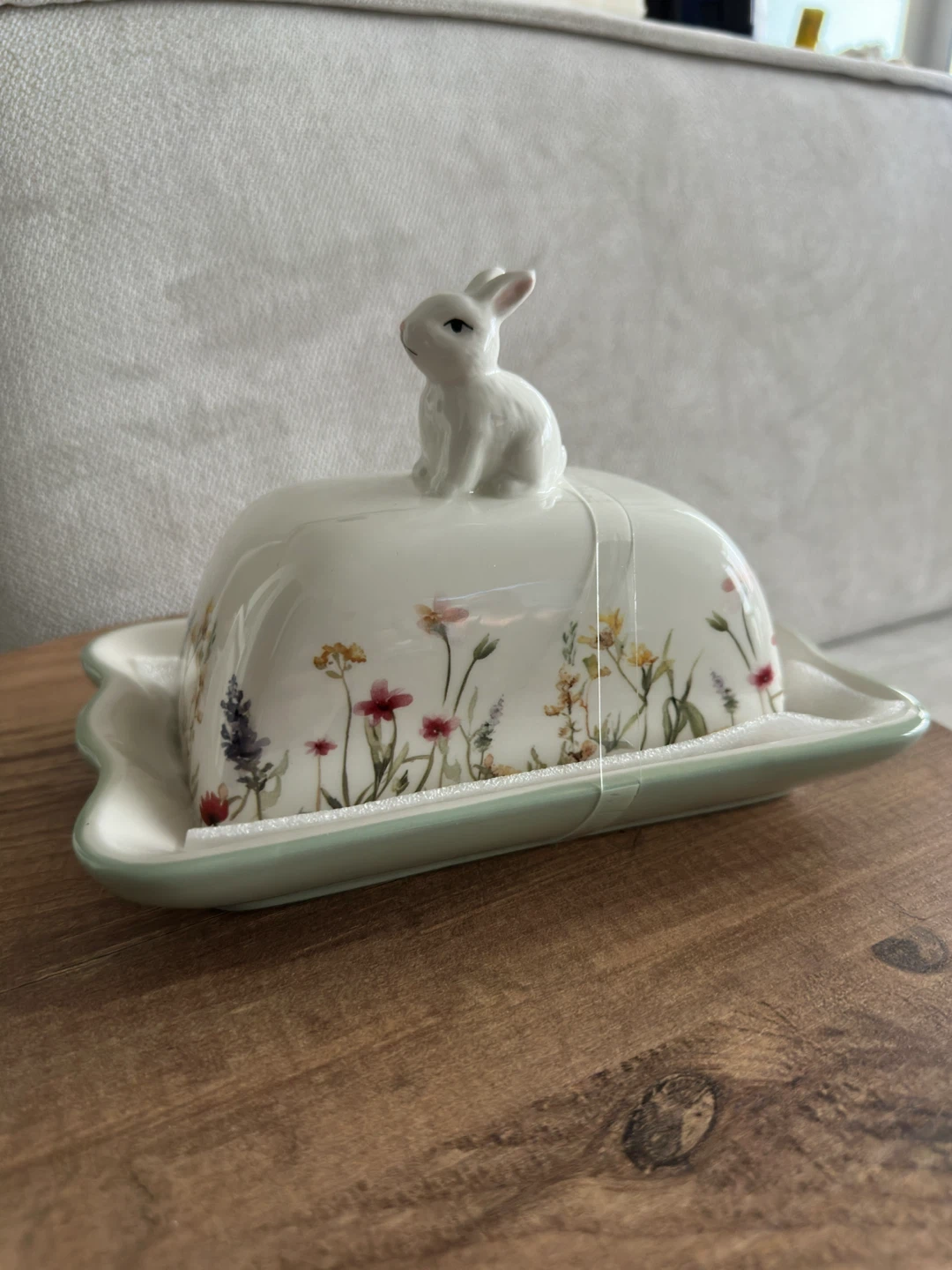 Ceramic Butter Dish with Bunny and Floral Design - photo 2