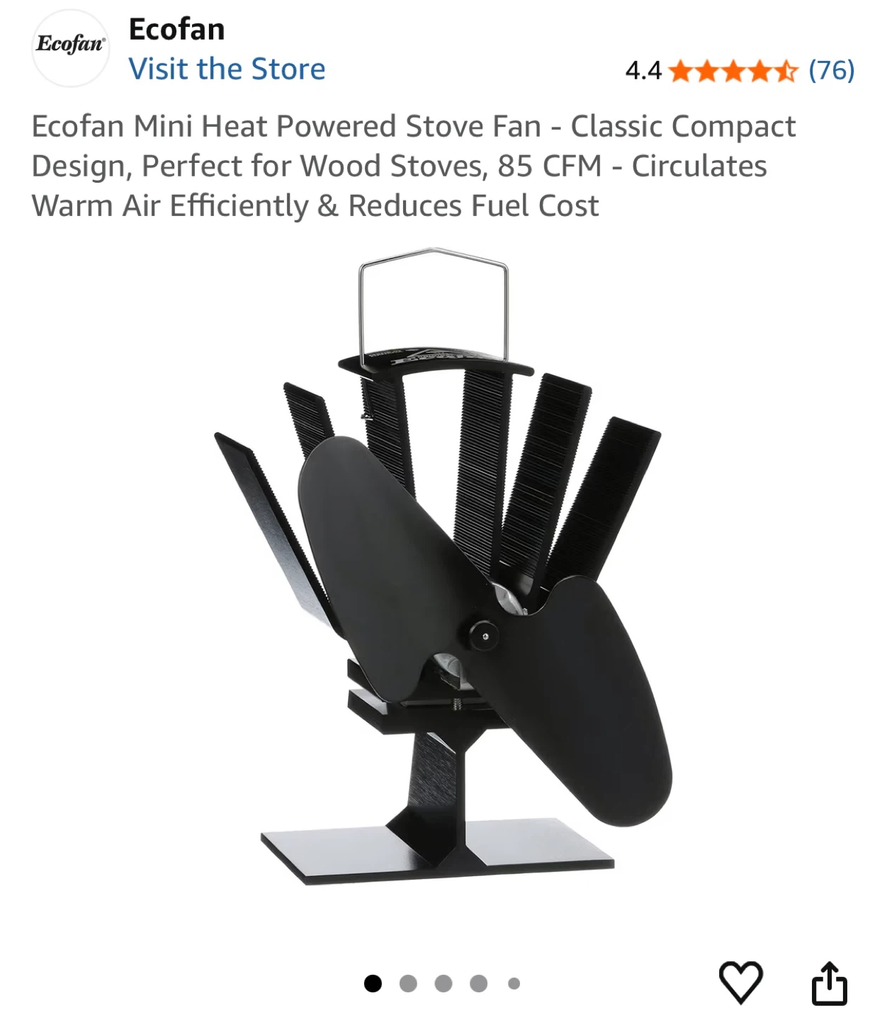 Ecofan Mini Heat Powered Stove Fan