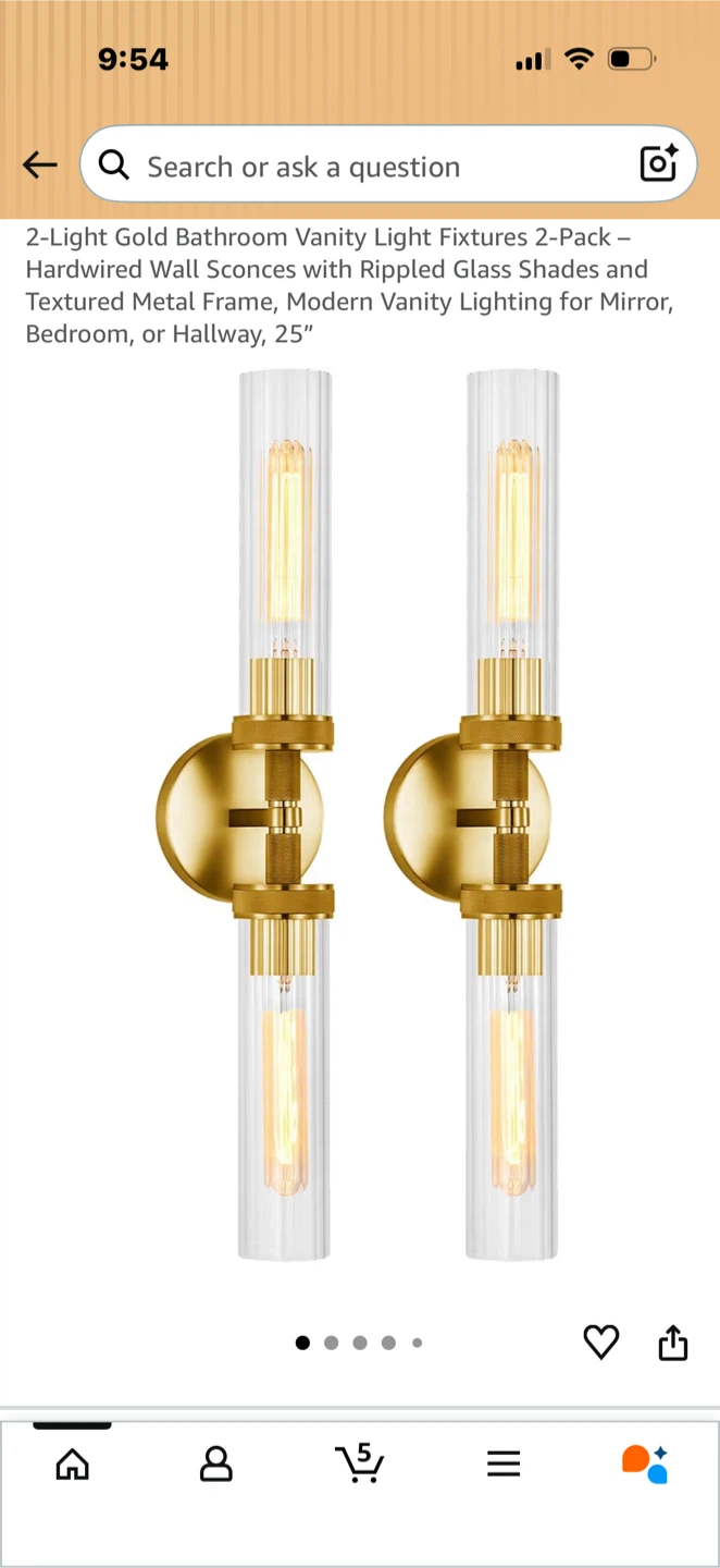 LaLuLa 2-Light Gold Vanity Sconces (2-Pack)
