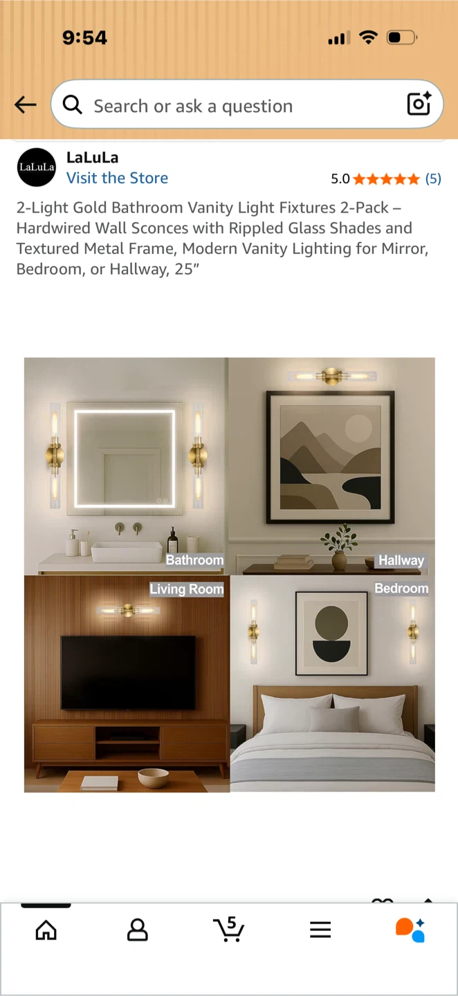 LaLuLa 2-Light Gold Vanity Sconces (2-Pack) - photo 3