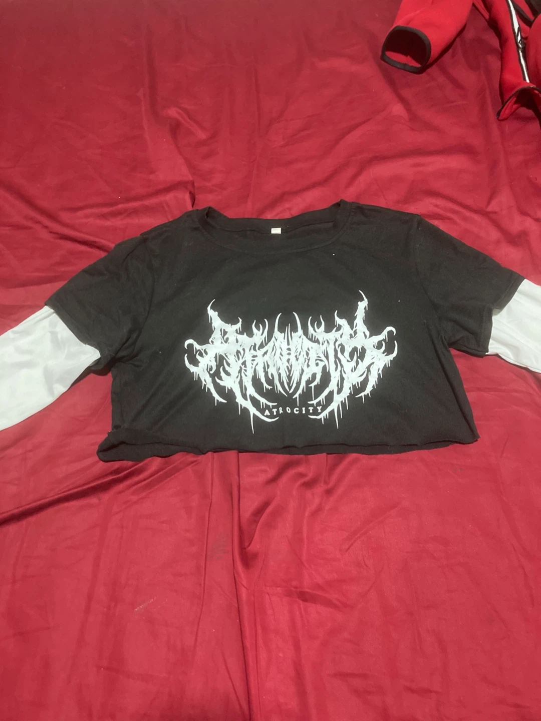 Black Layered Crop Top with "ATROCITY" Graphic