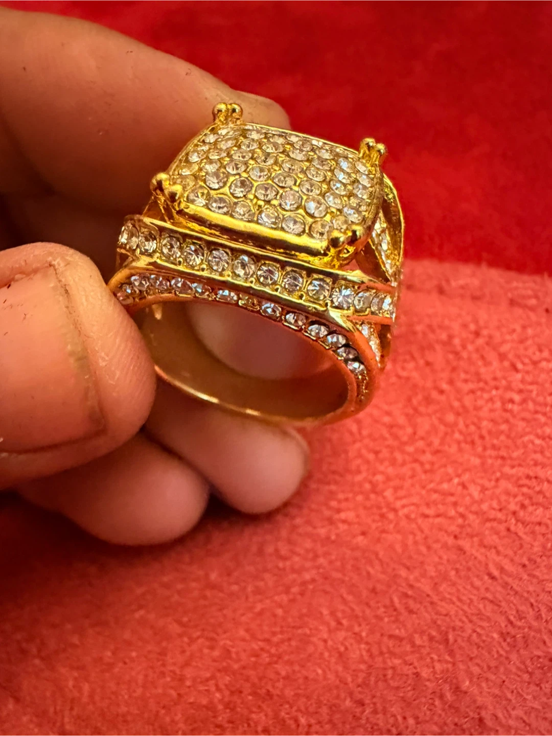 Gold-Tone Ring with Pave Crystals - photo 4