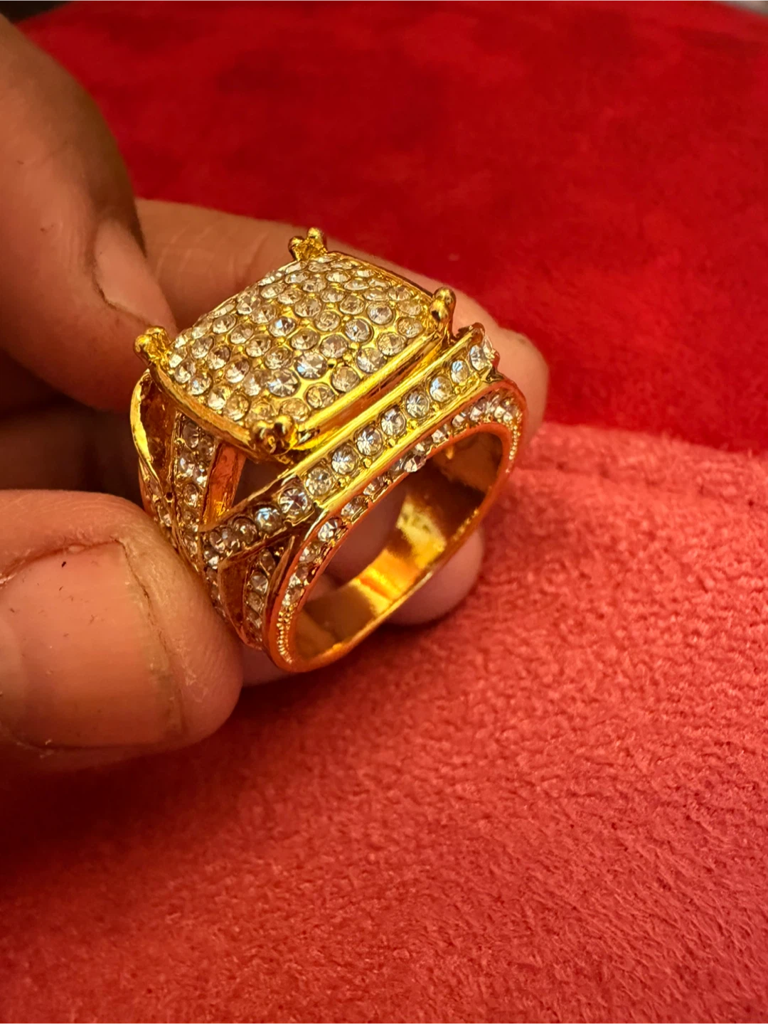 Gold-Tone Ring with Pave Crystals
