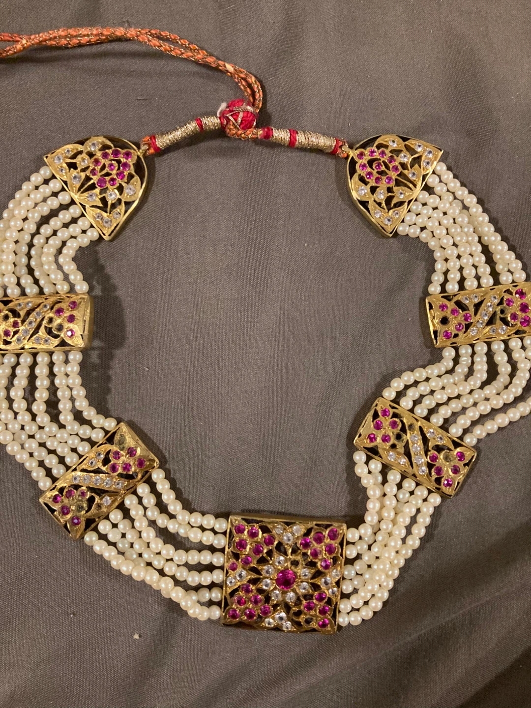Pearl and Ruby Necklace with Gold Accents