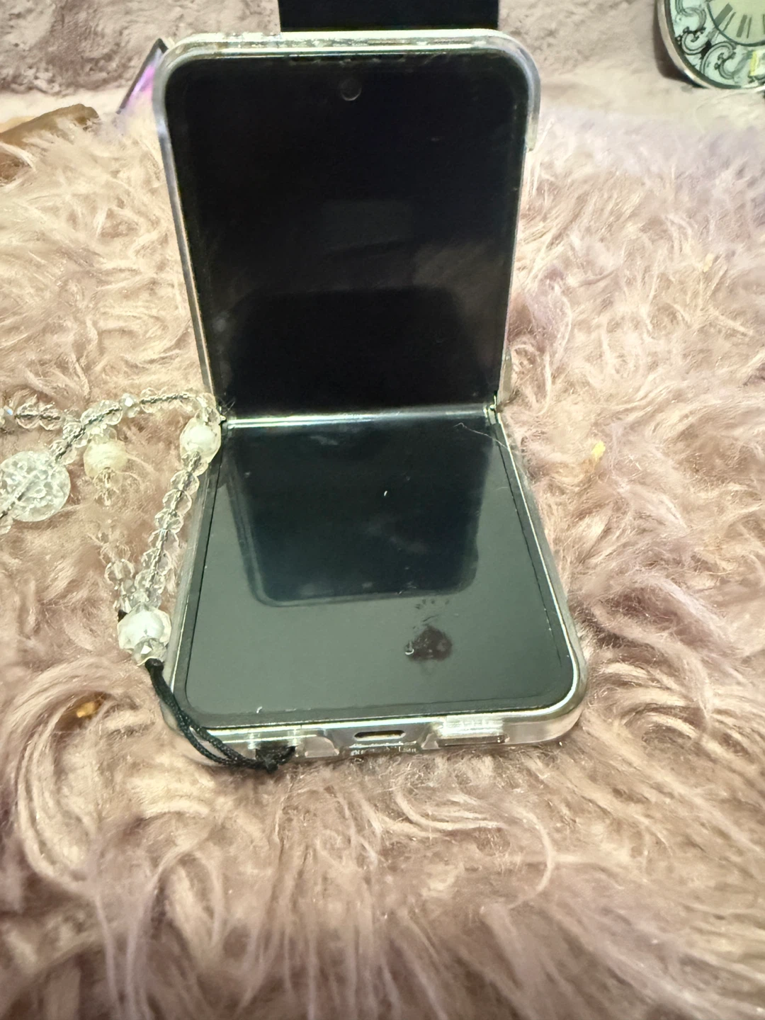 Samsung Flip Phone Case with Rhinestones and Charm