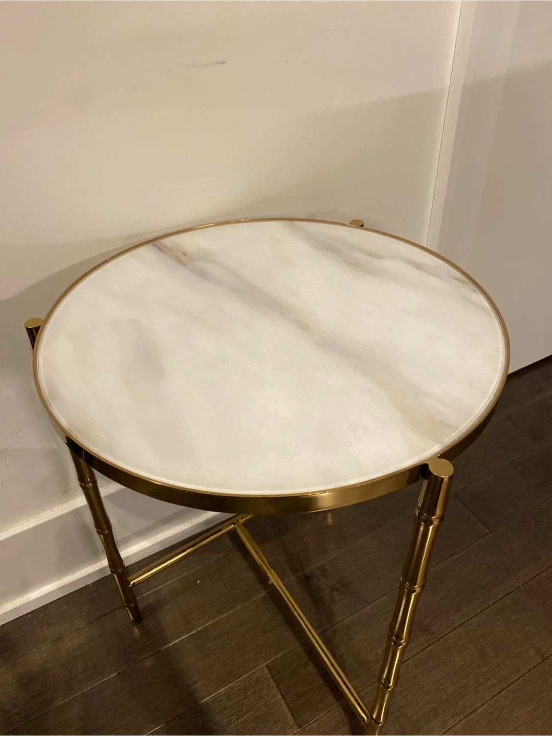Gold Bamboo Style Side Table with Marble Top - photo 2