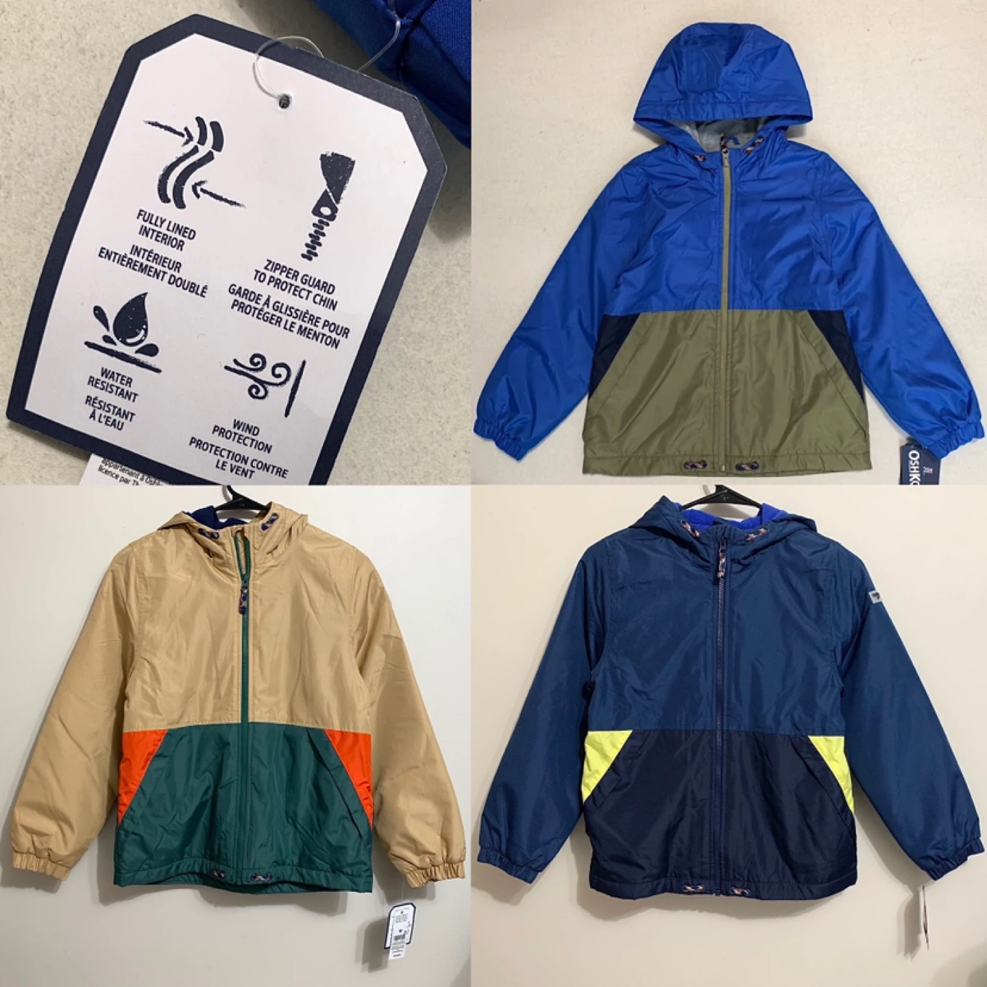 Kids Spring Coat Water Resistant Fleece Lined Rain Coat/Jacket