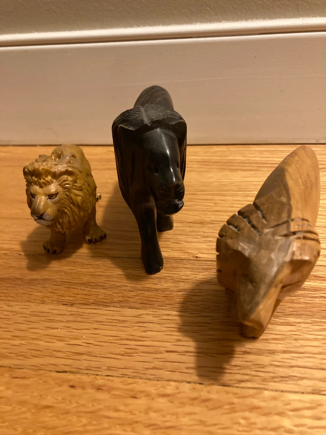 Lot of 3 Wooden and Plastic Lion Figurines