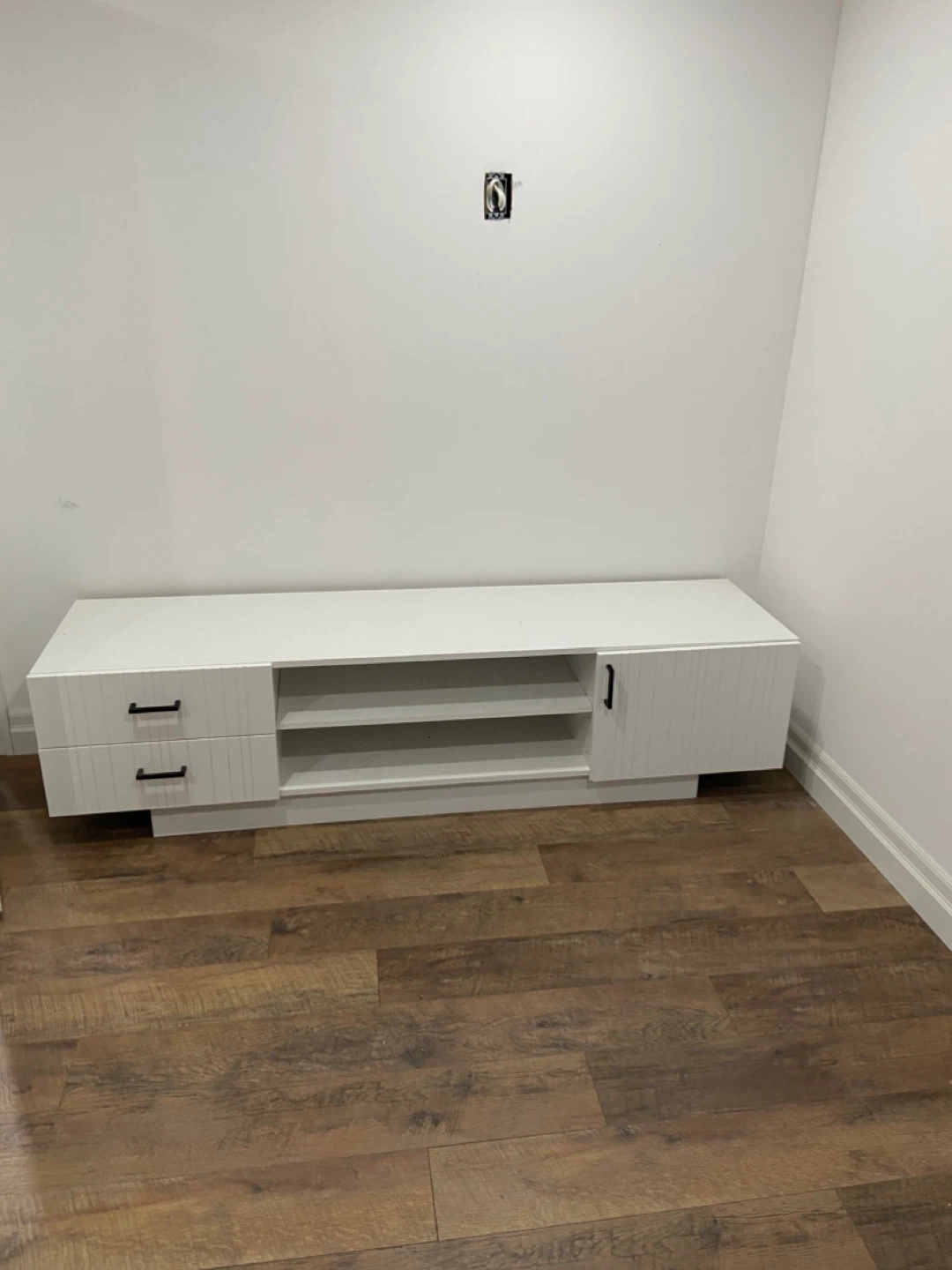 White Media Console with Two Drawers and Cabinet