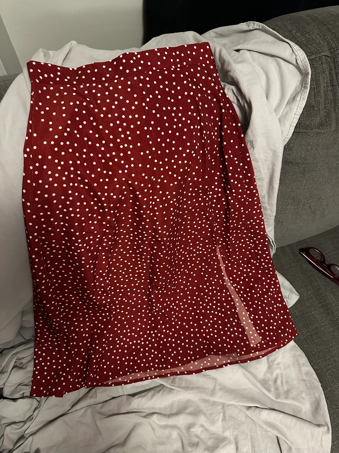 Maroon polka dot skirt with side slit