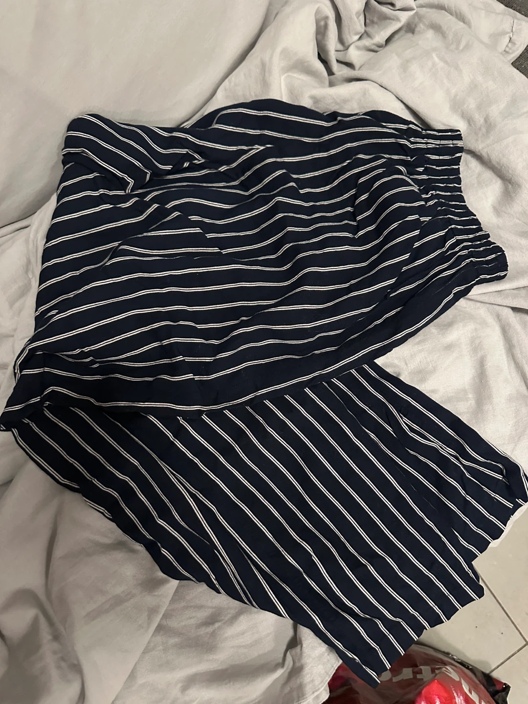 Navy Striped Wide Leg Pants