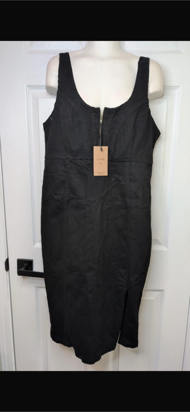 NEW! utcoco Black Denim Corset Dress with Zipper and Slit - photo 4