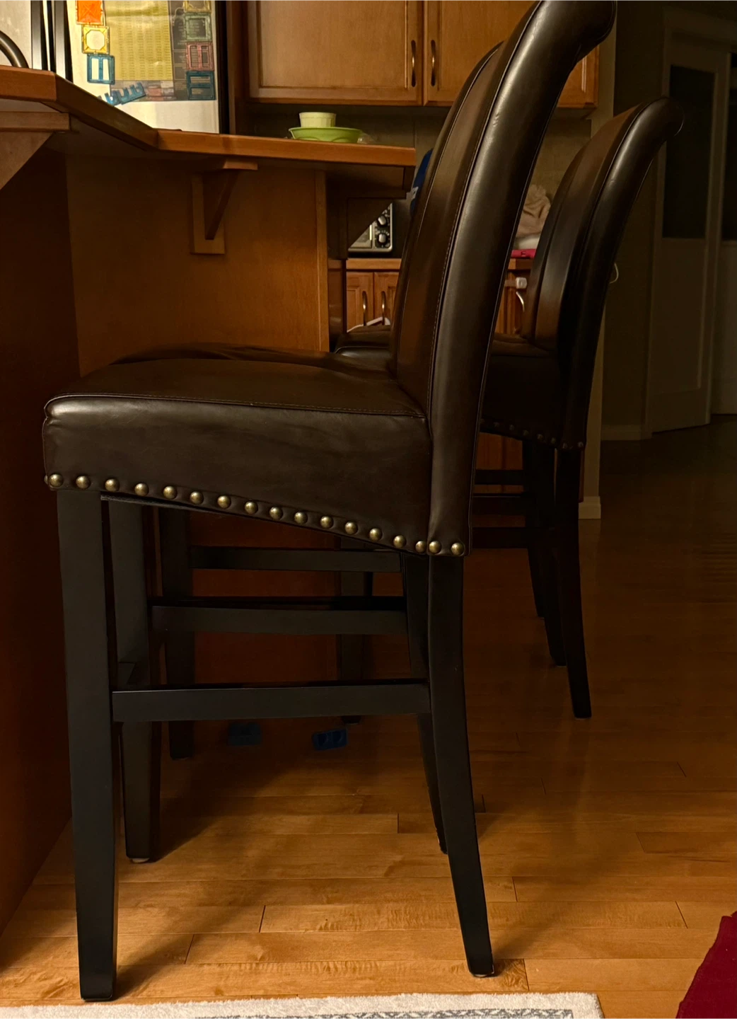 Set of 4 Dark Brown Bar Stools with Nailhead Trim - photo 2