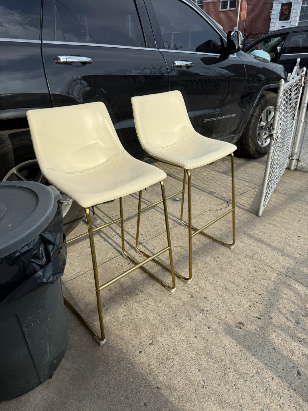 Pair of Cream Bar Stools with Gold Legs
