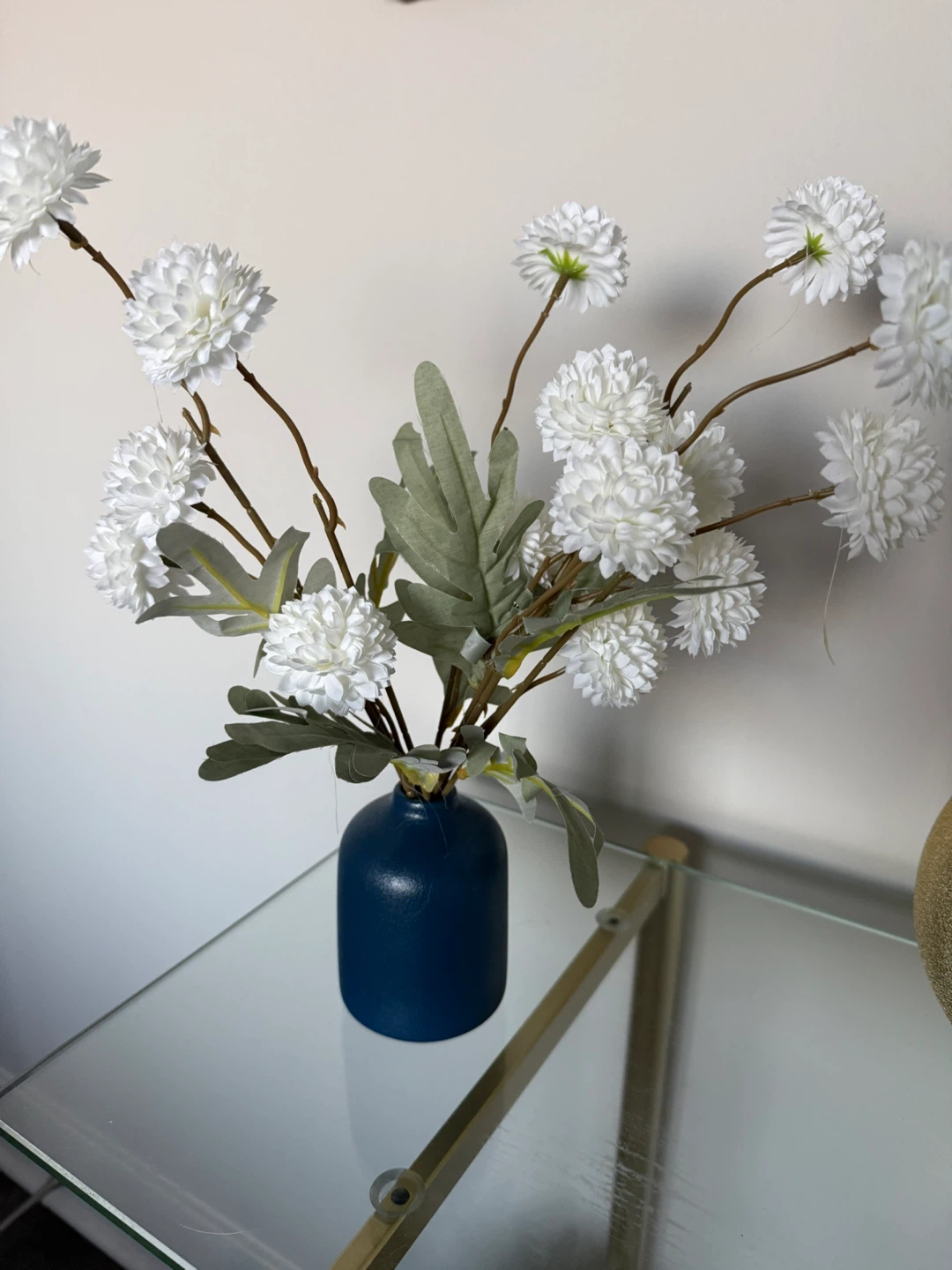 Artificial White Flowers in Blue Vase
