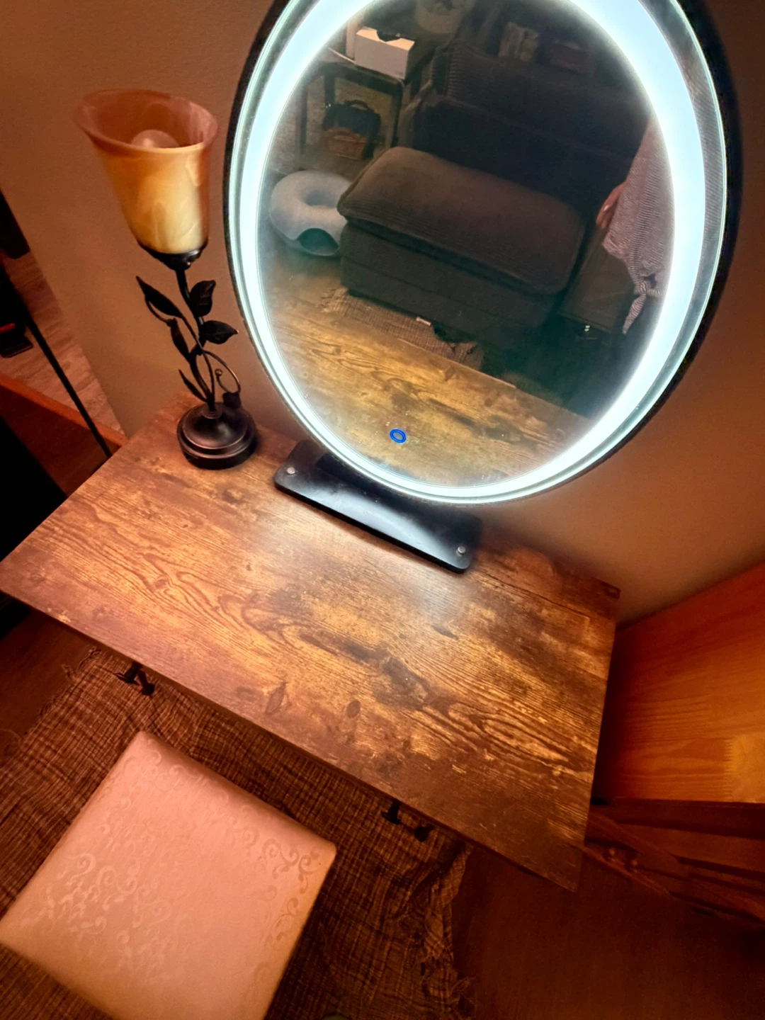 Vanity Desk with Light-Up Mirror and Stool - photo 2