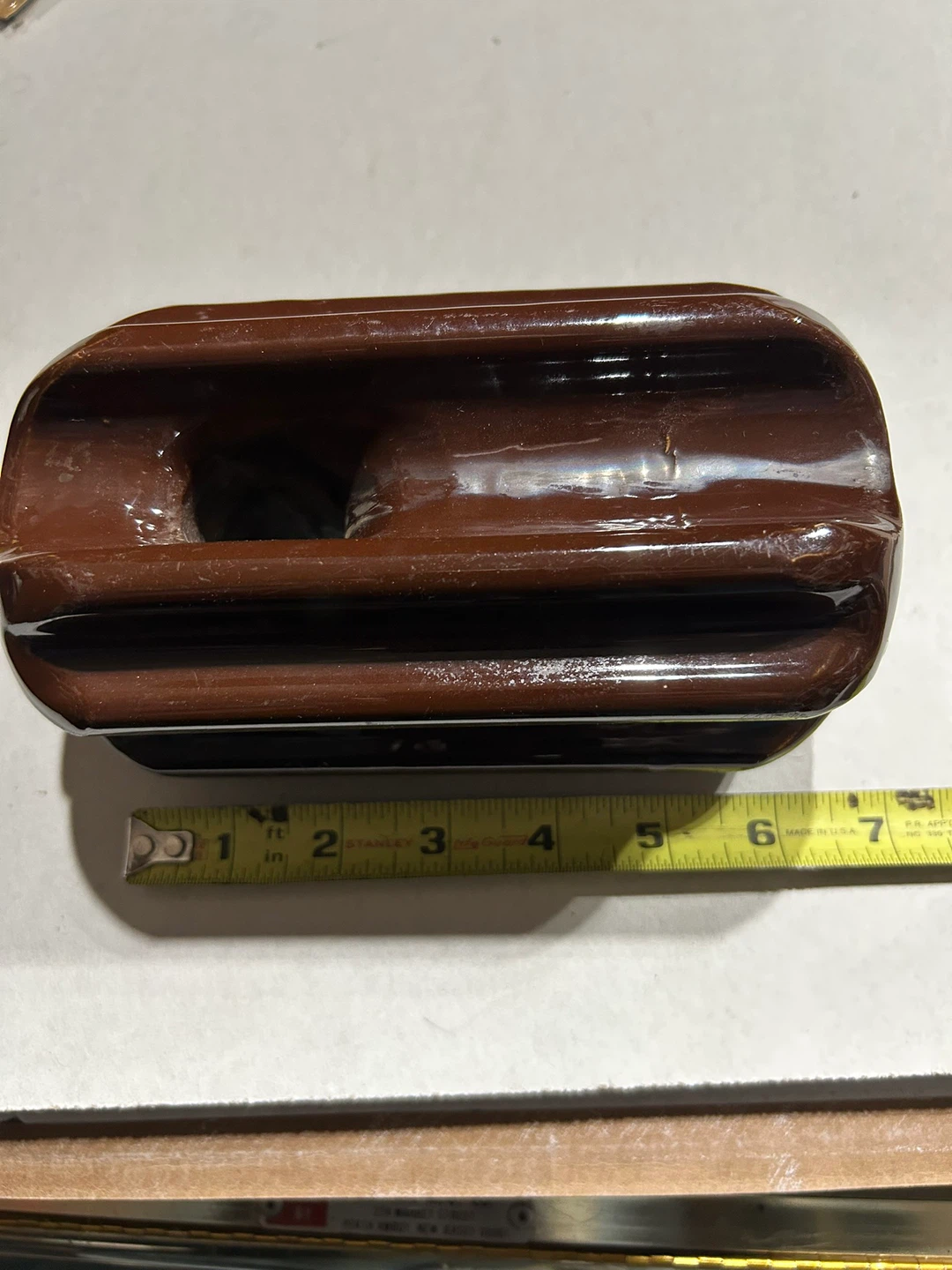Vintage Brown Ceramic Electrical Insulator