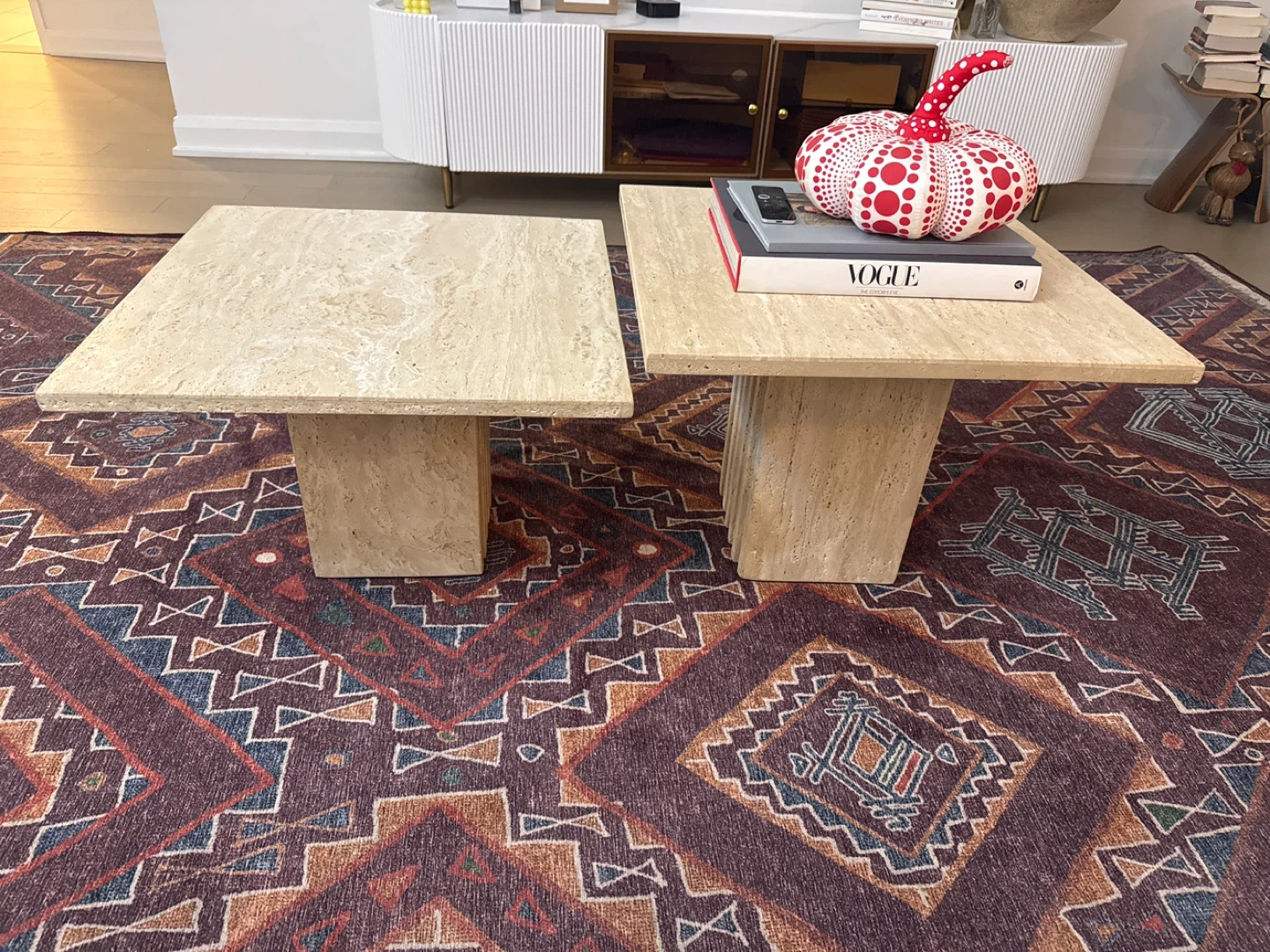 Travertine Pedestal Coffee Tables - Set of 2 - photo 2