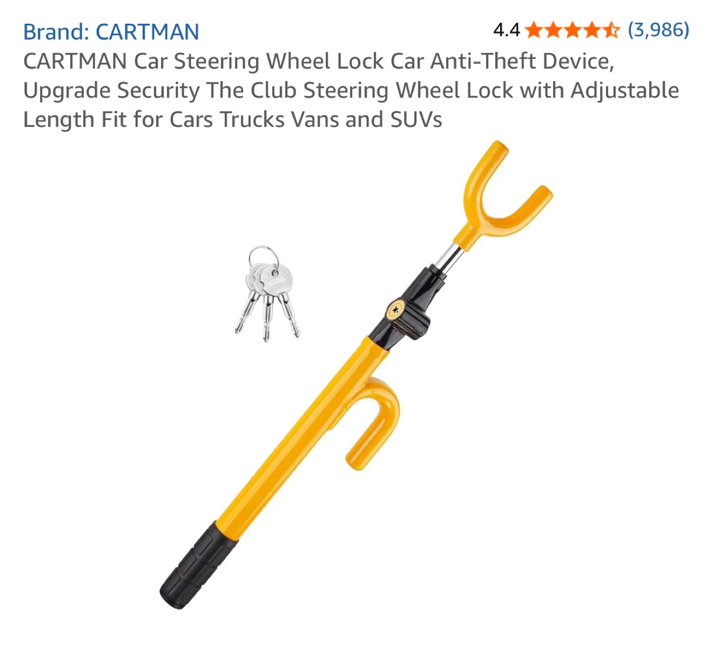CARTMAN Car Steering Wheel Lock - Anti-Theft Device