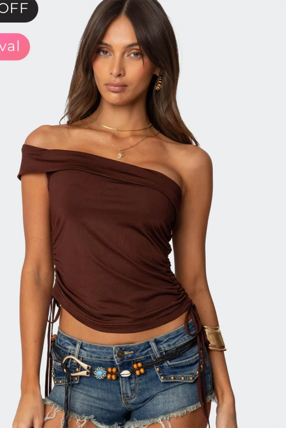 Brown Asymmetric Off Shoulder Top - photo 2
