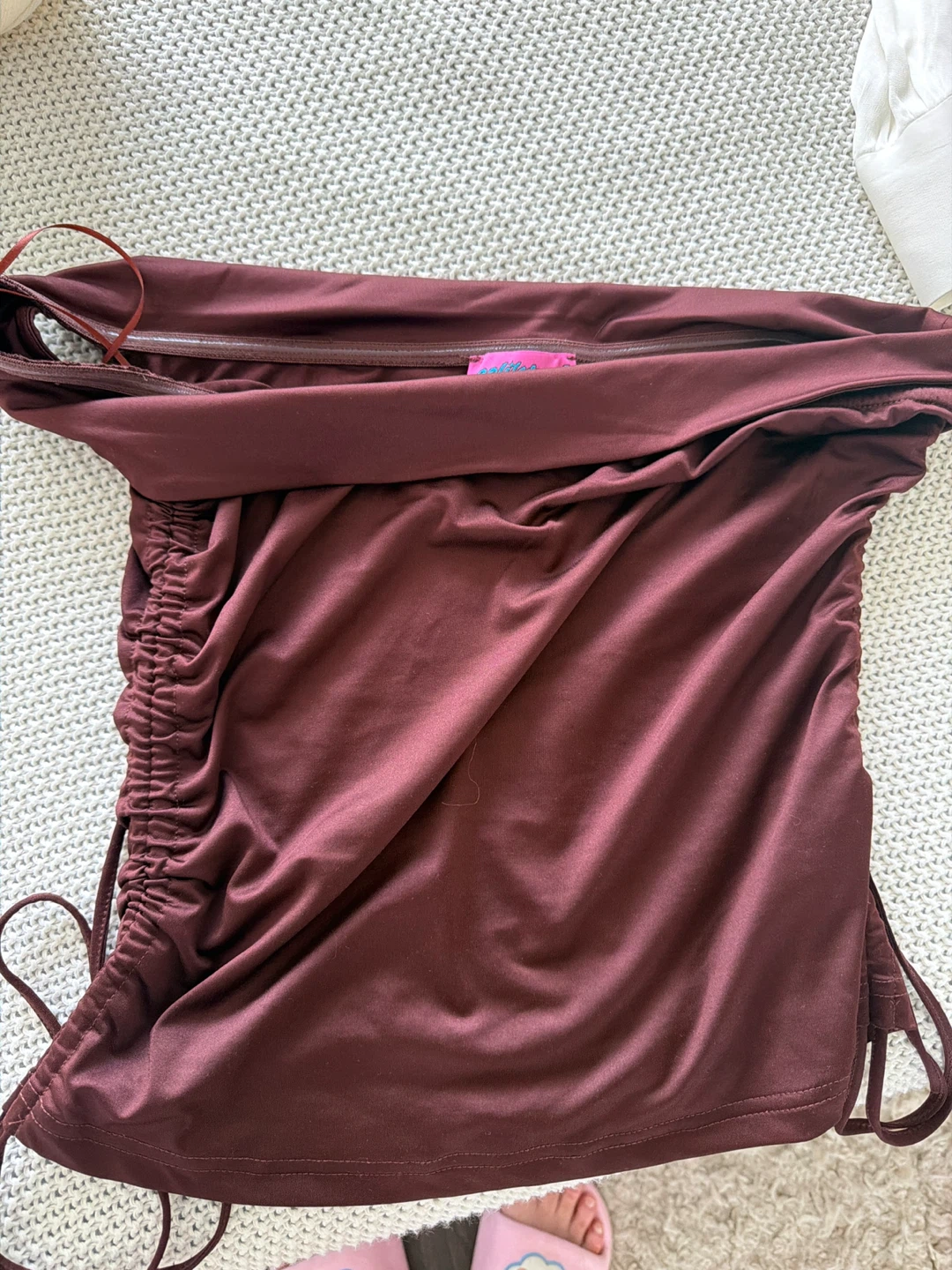 Brown Asymmetric Off Shoulder Top