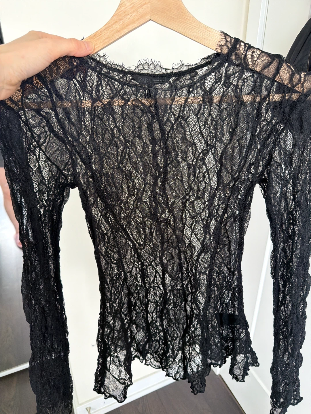 ZARA Black Lace Long Sleeve Top Size S
