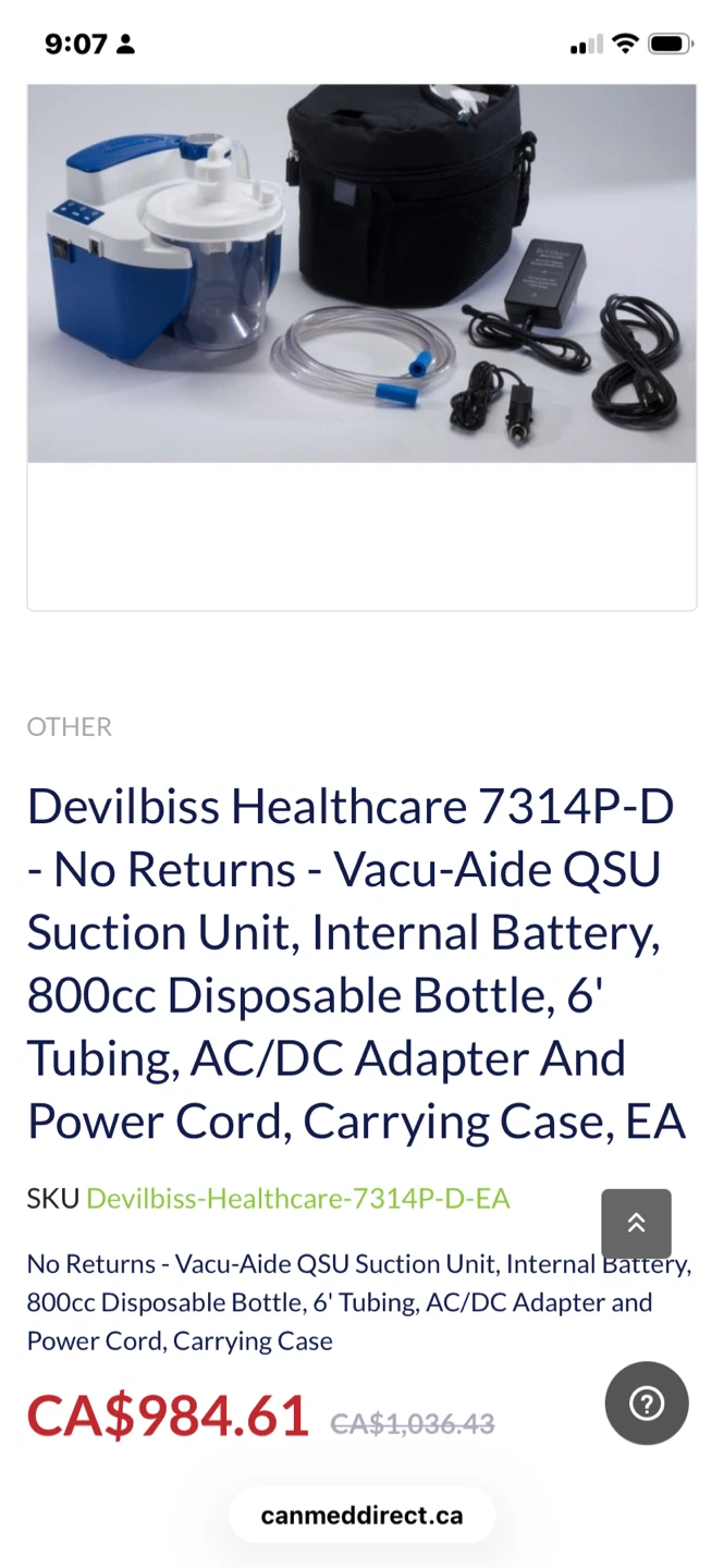 DeVilbiss Vacu-Aide QSU Suction Unit 7314 Series