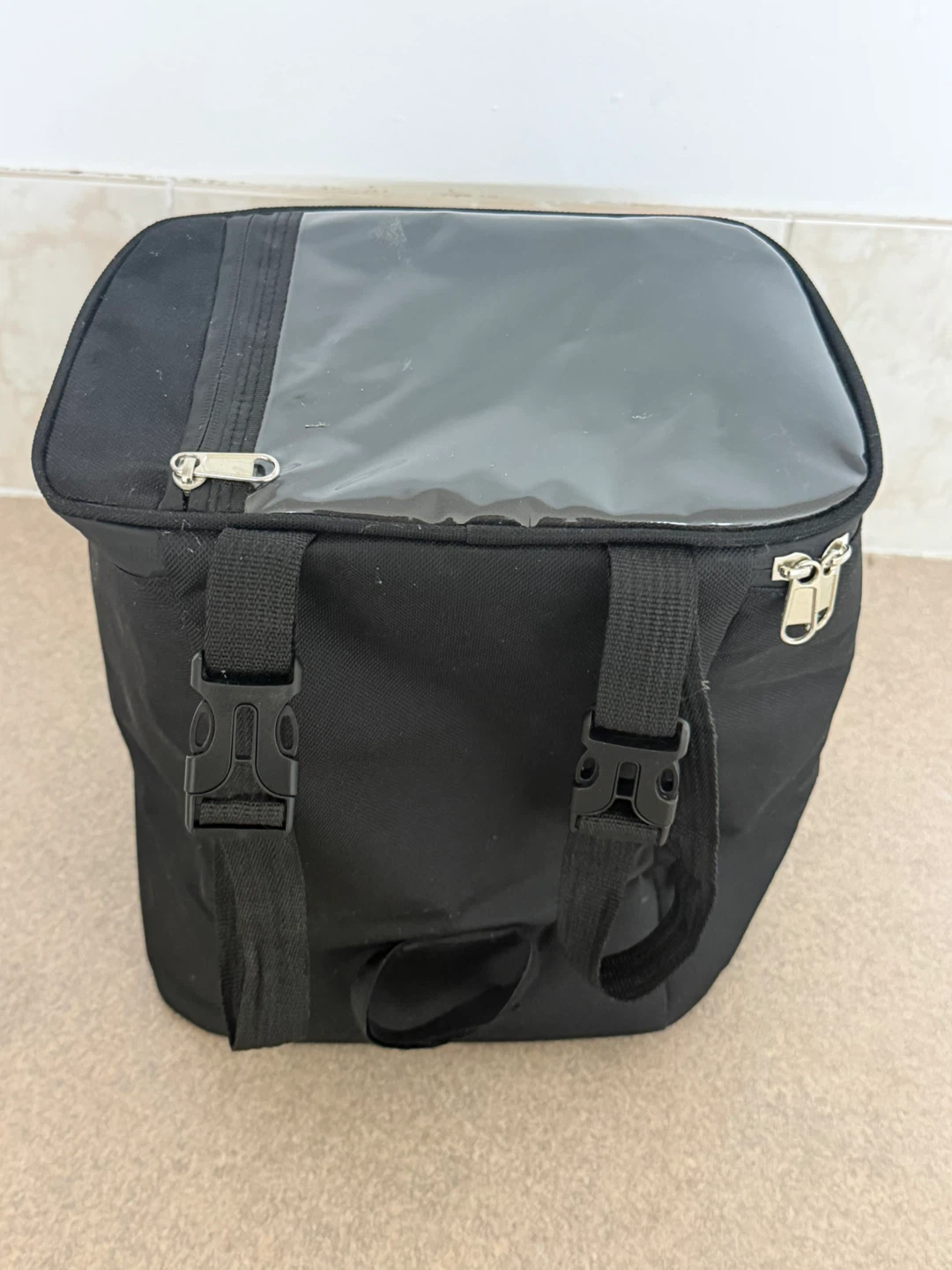 Black Insulated bike cooler Bag with Clear top phone holder