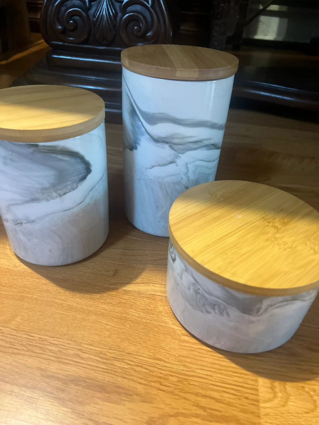 Set of 3 Ceramic Canisters with Bamboo Lids