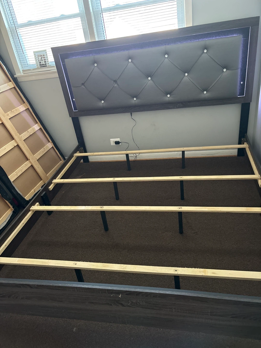 King  Size Upholstered Platform Bed Frame with LED Headboard - photo 3