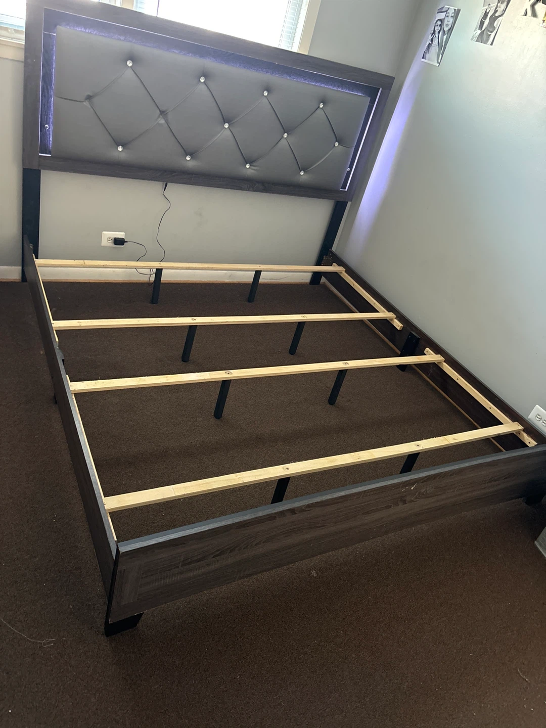King  Size Upholstered Platform Bed Frame with LED Headboard