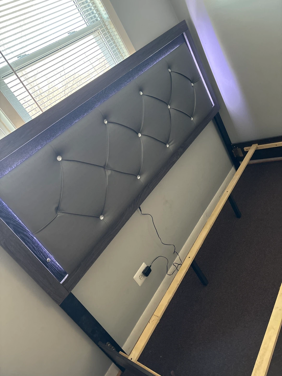 King  Size Upholstered Platform Bed Frame with LED Headboard - photo 2