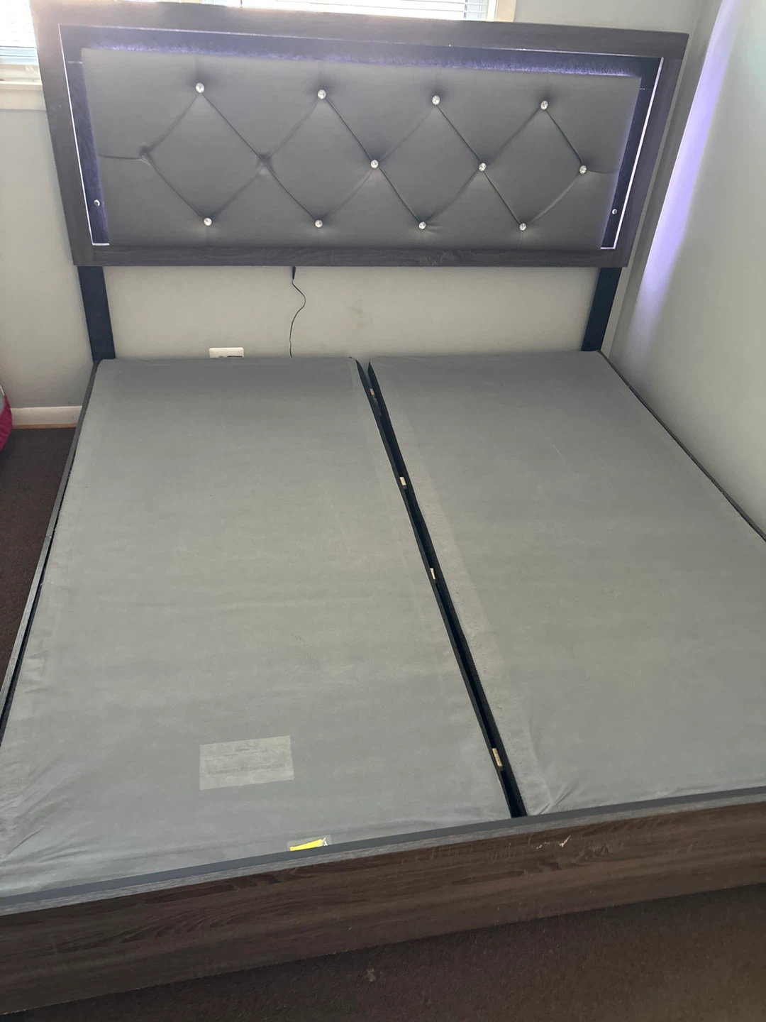 King  Size Upholstered Platform Bed Frame with LED Headboard - photo 4