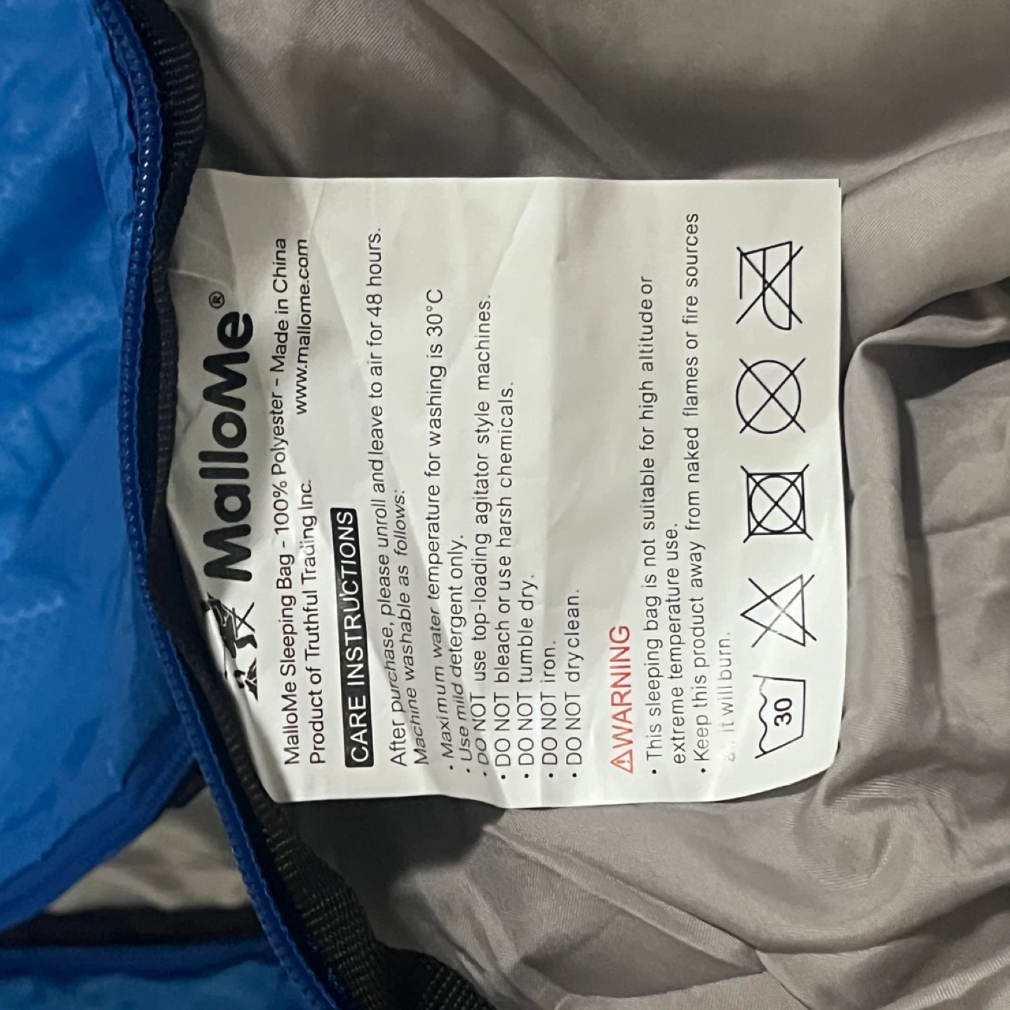 MalloMe Blue Everyday 3 Season Sleeping Bag 50-77°F - photo 2