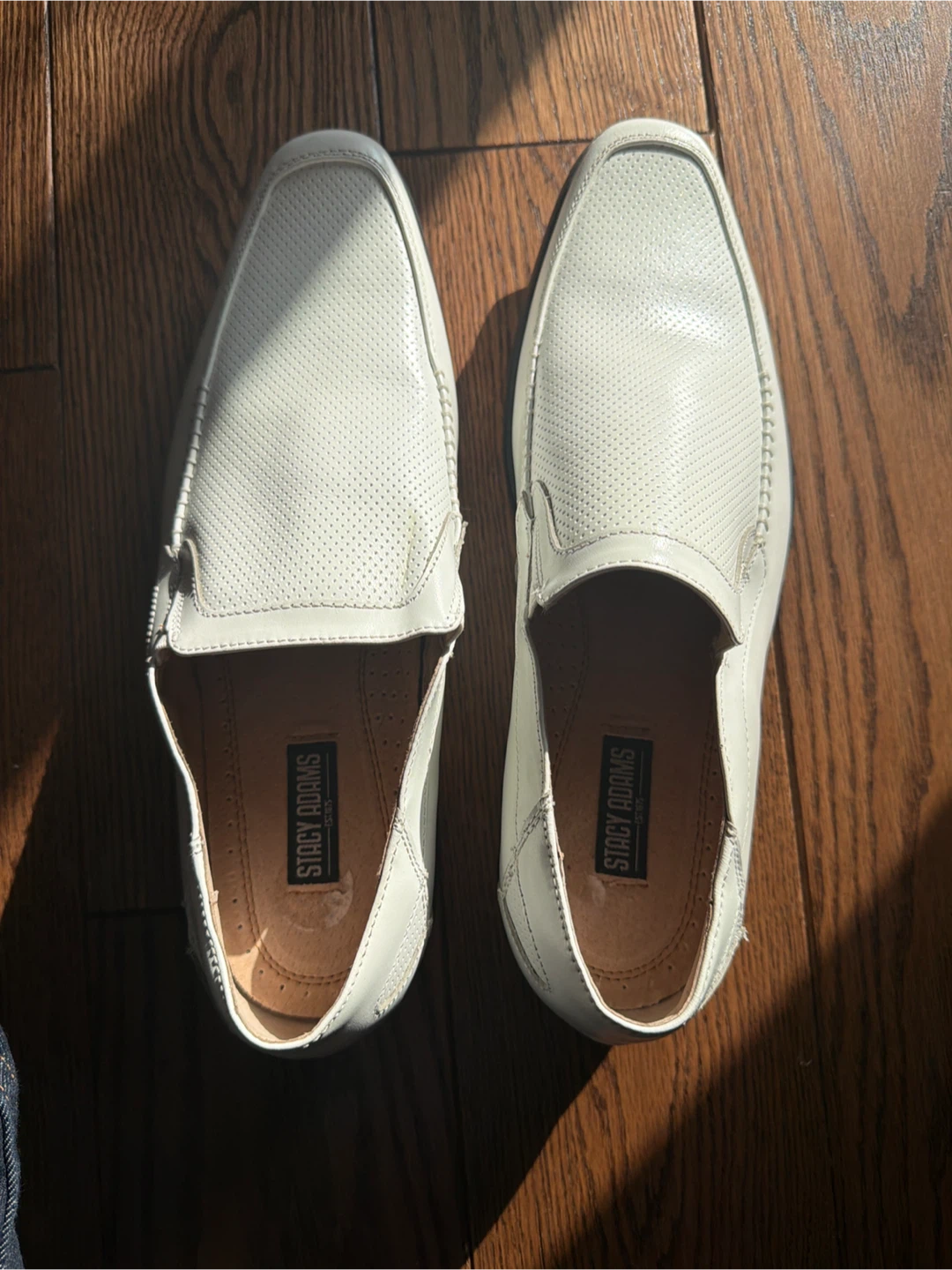 Stacy Adams White Perforated Slip-On Loafers - Size 8.5