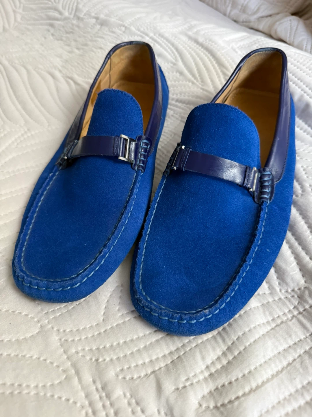 PEDRO Blue Suede Driving Loafers Mens US 9 Moccasin - photo 2