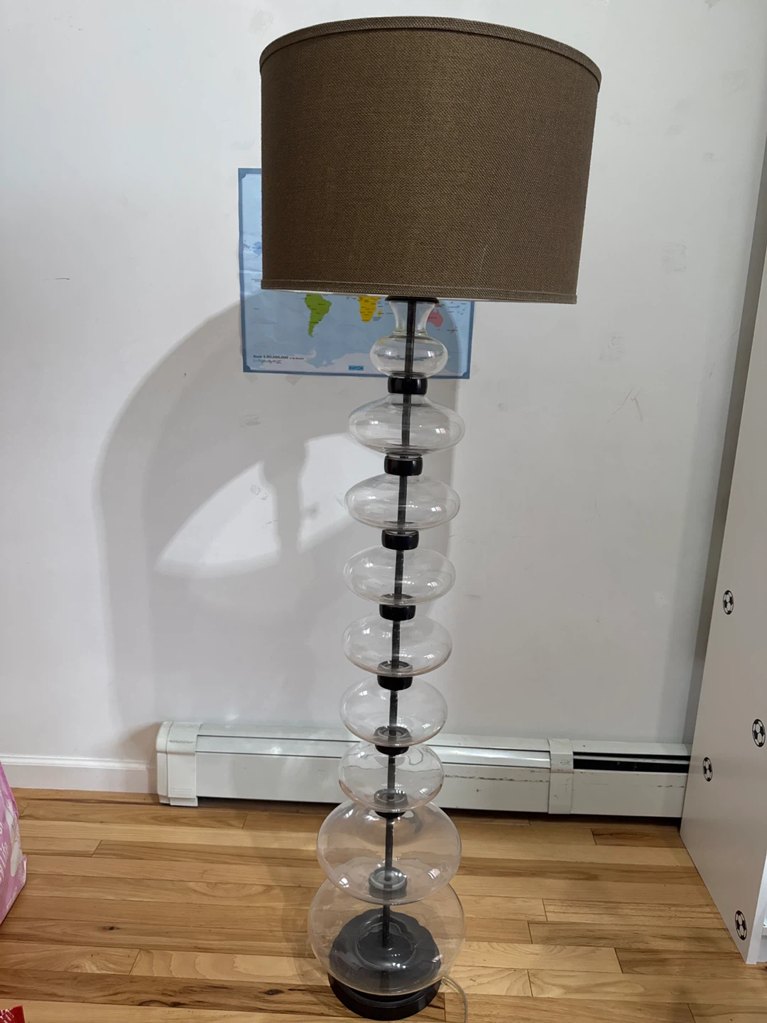 Glass Ball Column Floor Lamp with Brown Shade