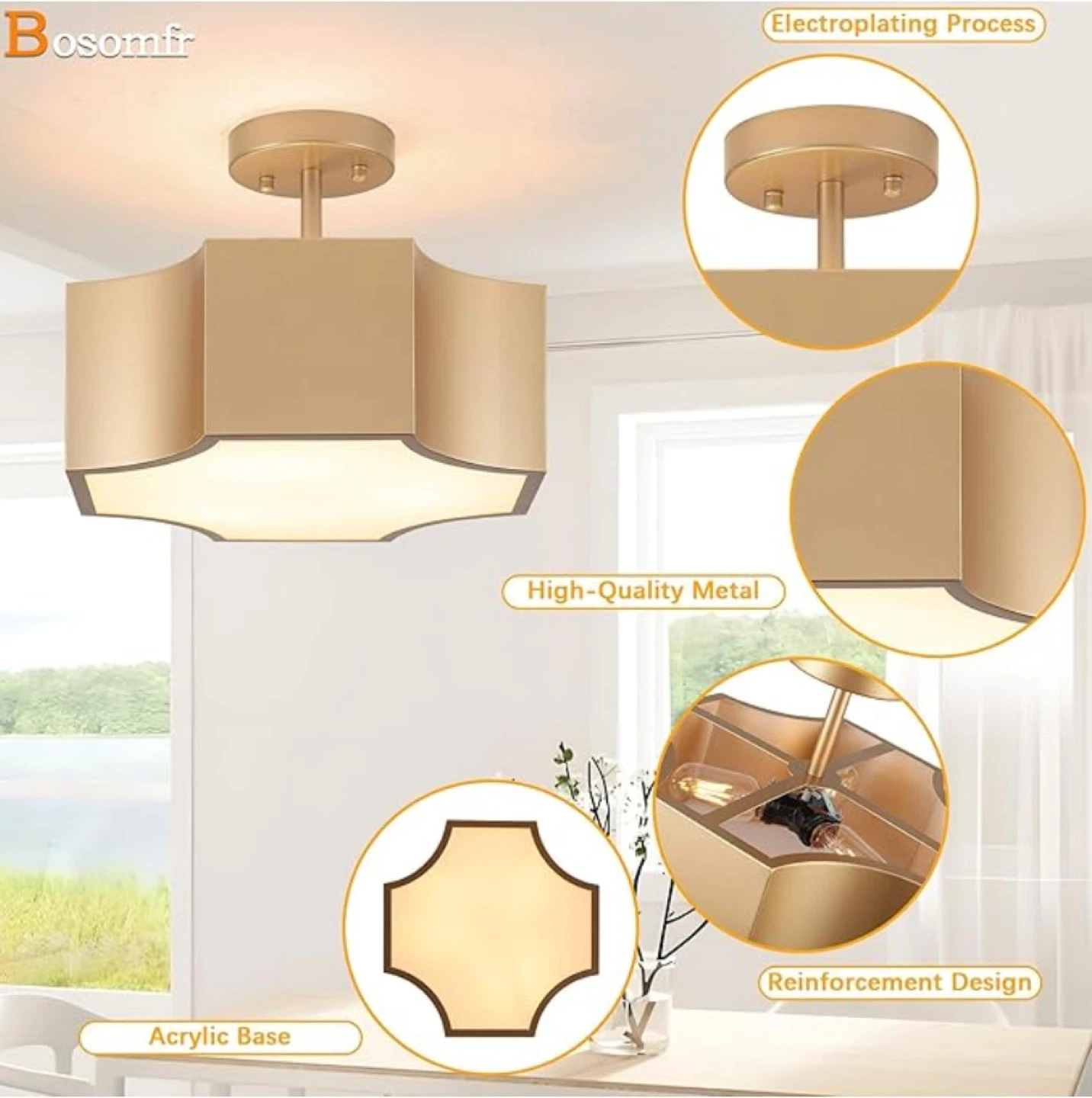Modern Gold 3-Light Ceiling Light Fixture - photo 3