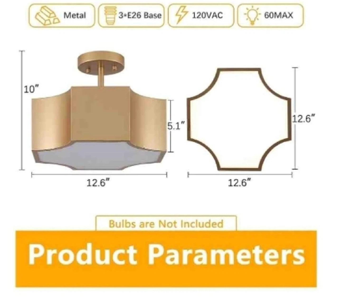 Modern Gold 3-Light Ceiling Light Fixture - photo 2