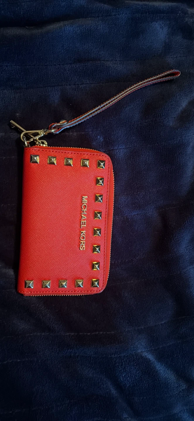 Michael Kors Red Studded Zip Around Wristlet Wallet
