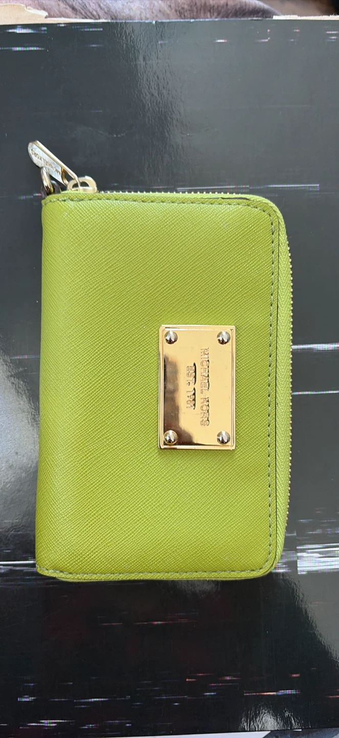 Michael Kors Green Saffiano Leather Zip Around Wallet