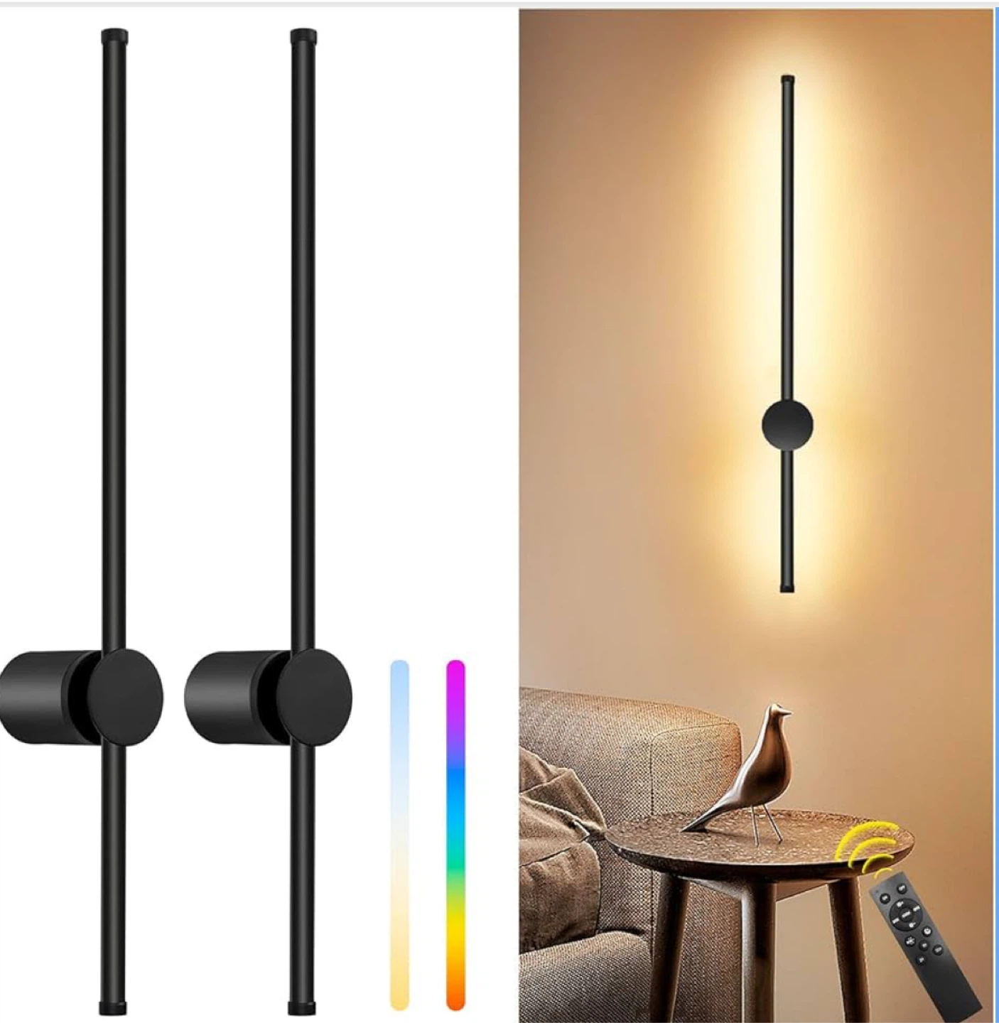 Modern Black LED Wall Sconce Lights - Set of 2