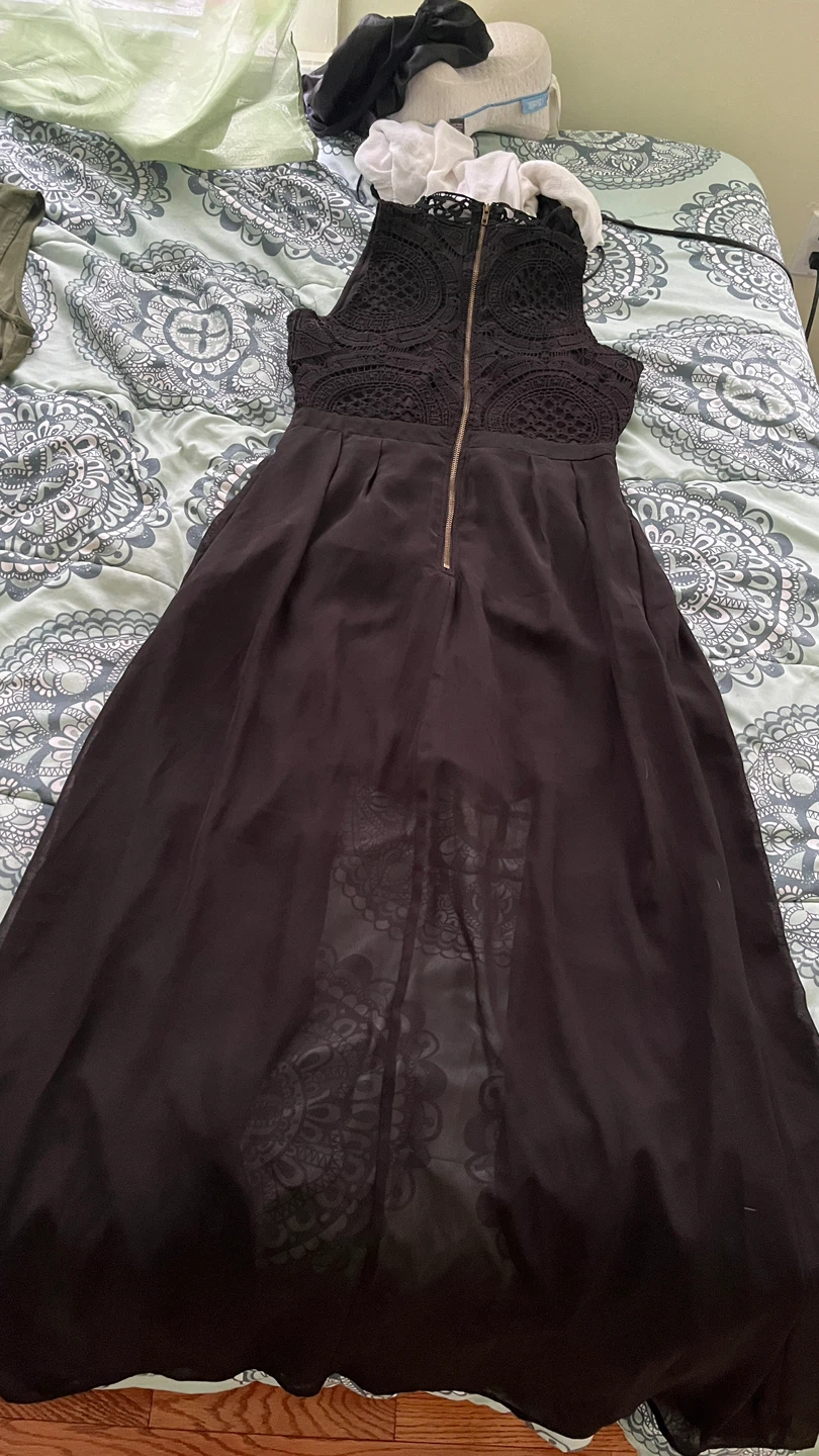 Black Crochet Maxi Dress with Lace Detail - photo 2