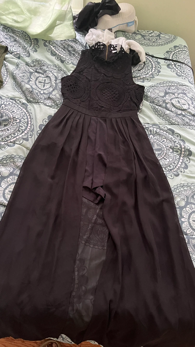 Black Crochet Maxi Dress with Lace Detail