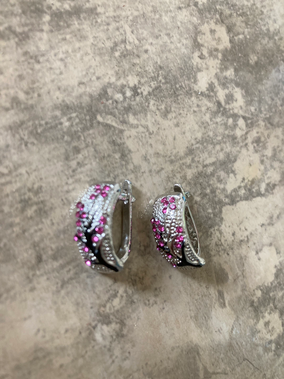 Silver Earrings set with pink stones