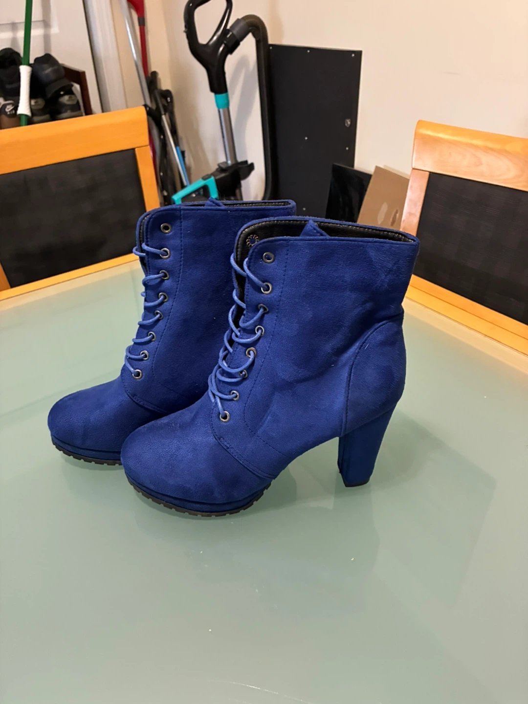 Blue Lace-Up Heel Booties