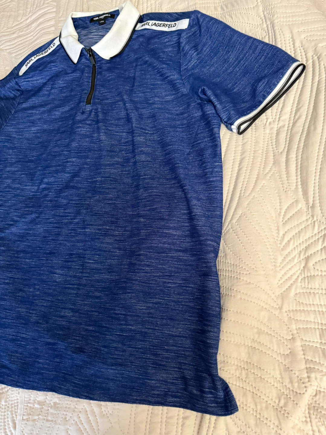 Karl Lagerfeld Blue Zip Polo Shirt Men's Large - photo 3