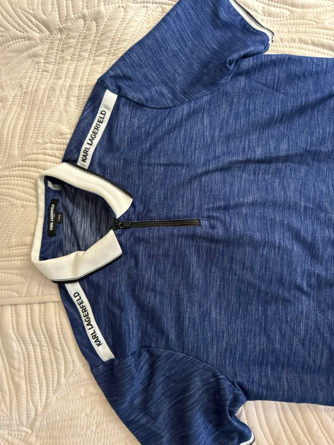 Karl Lagerfeld Blue Zip Polo Shirt Men's Large - photo 4